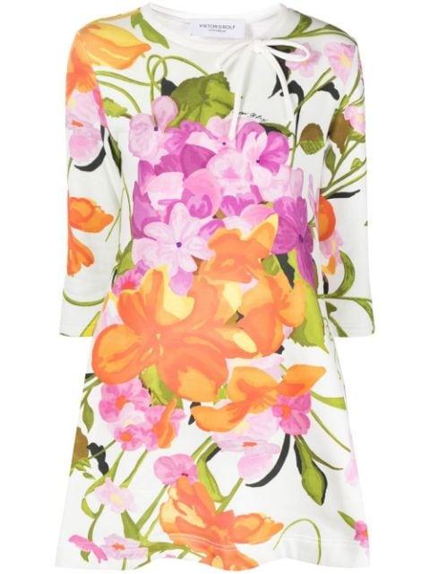 floral-print A-line cotton mini dress by VIKTOR&ROLF