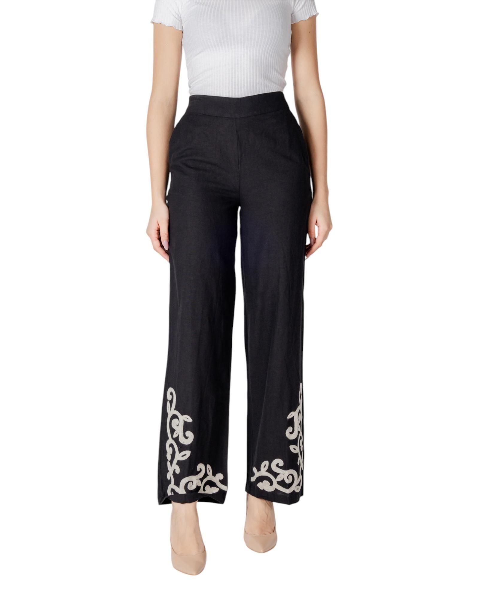 Embroidered Wide Leg Pants Women - Black by VILA CLOTHES