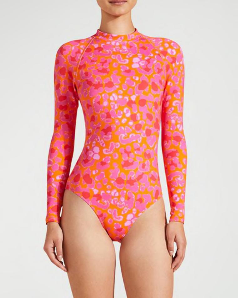 Abstract Leopard Printed Rashguard One-Piece Swimsuit by VILEBREQUIN