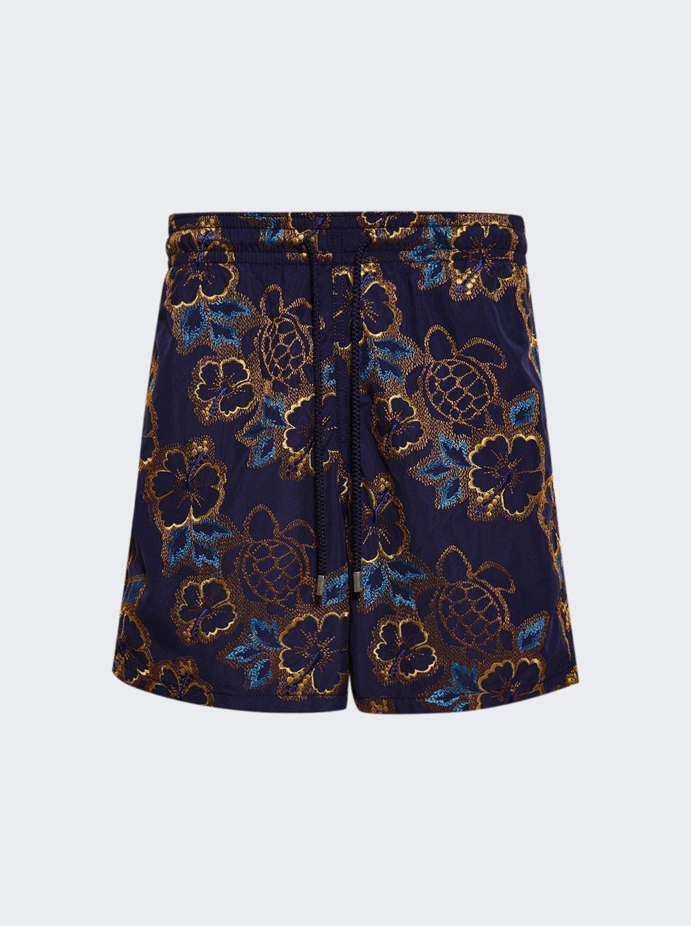 Embroidered Hibiscus Swim Trunks Minuit  | The Webster by VILEBREQUIN