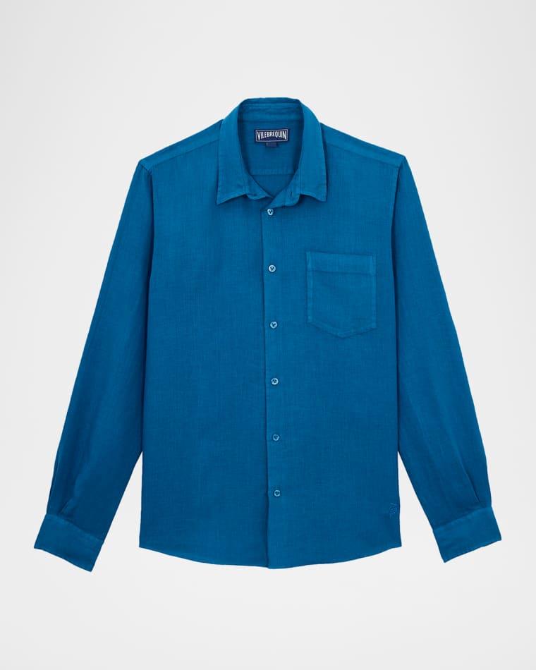 Men's Caroubis Solid Linen Sport Shirt by VILEBREQUIN