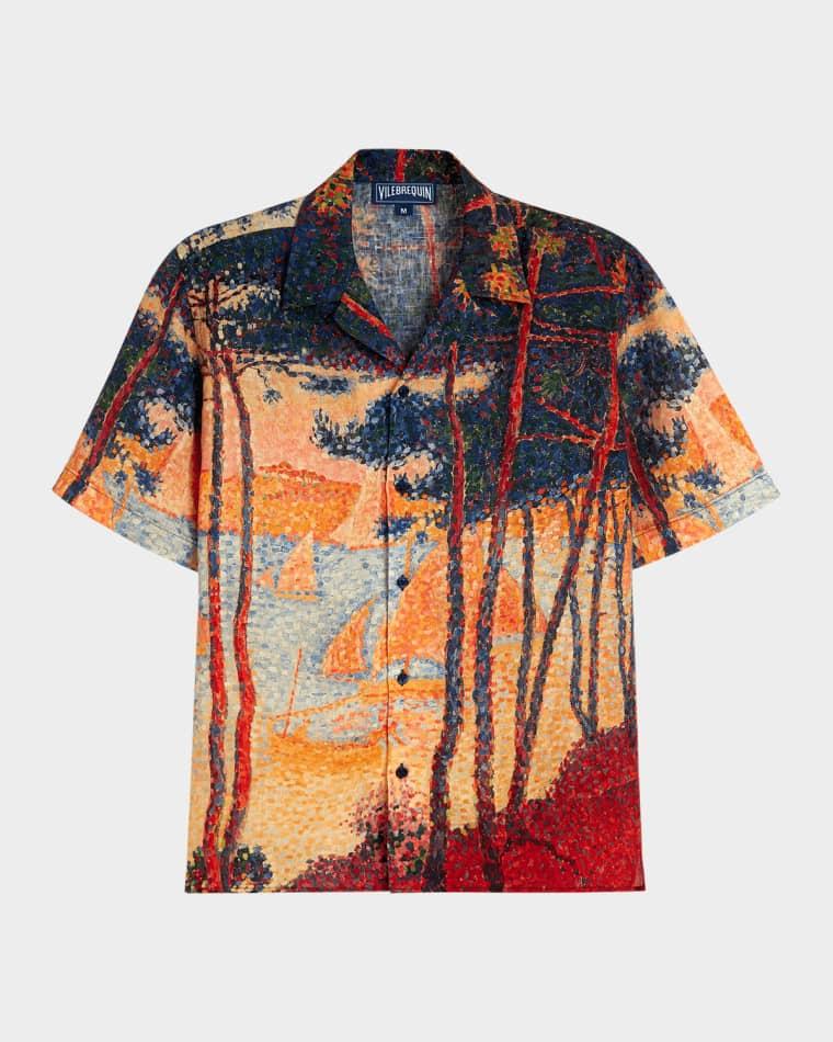 Men's Printed Linen Camp Shirt by VILEBREQUIN
