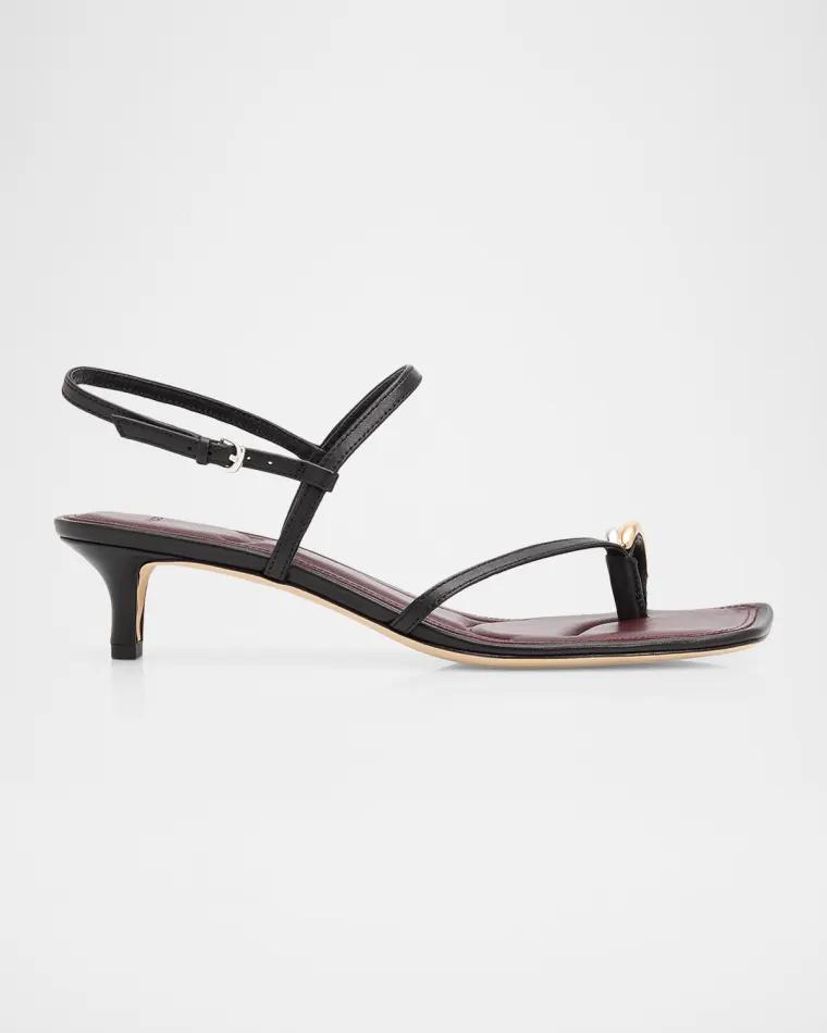 40mm Polli Leather Kitten-Heel Sandals by VINCE