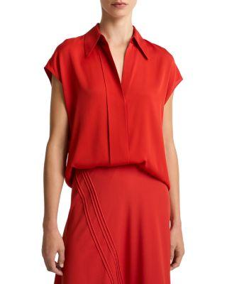 Button Front Cap Sleeve Top by VINCE