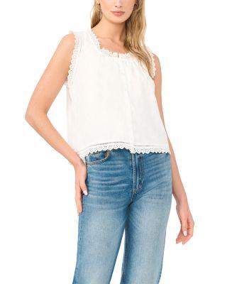 Cropped Button Down Peasant Tank by VINCE CAMUTO