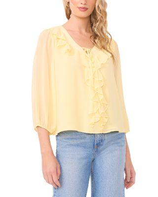 Double Ruffle V Neck Blouse by VINCE CAMUTO