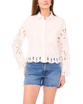Embroidered Scallop Hem Blouse by VINCE CAMUTO