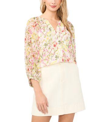 Pleated Blouson Sleeve Blouse by VINCE CAMUTO