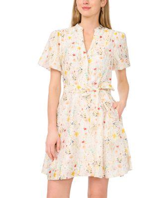 Puff Sleeve A Line Belted Mini Dress by VINCE CAMUTO