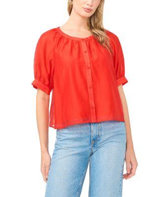 Scoop Neck Button Down Short Sleeve Top by VINCE CAMUTO