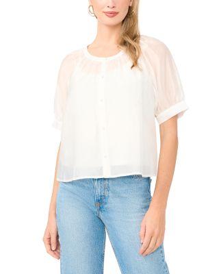 Scoop Neck Button Down Short Sleeve Top by VINCE CAMUTO