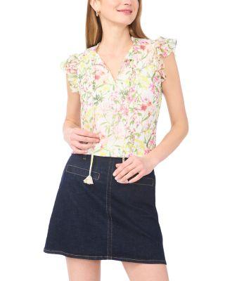 Split Neck Flutter Sleeve Blouse by VINCE CAMUTO