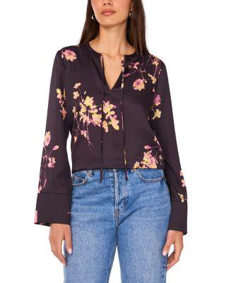 Split Neck Tie Long Sleeve Top by VINCE CAMUTO