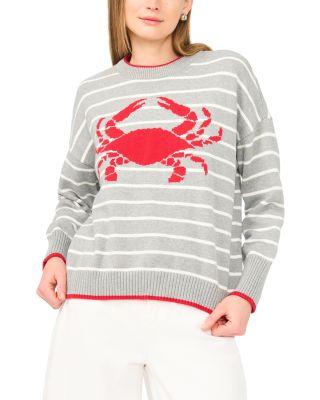 Striped Crab Motif Crewneck Sweater by VINCE CAMUTO