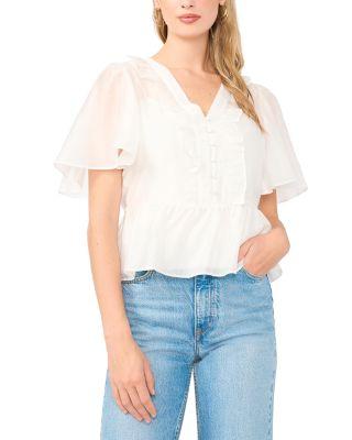 V Neck Double Ruffle Button Down Top by VINCE CAMUTO