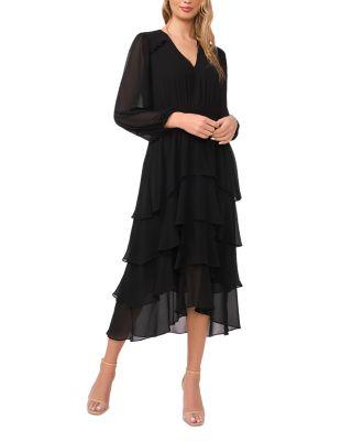 V Neck Long Sleeve Smocked Waist Dress by VINCE CAMUTO