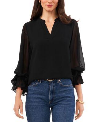 V Neck Sheer Sleeve Top by VINCE CAMUTO