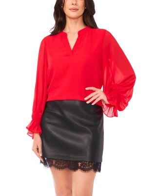 V Neck Sheer Sleeve Top by VINCE CAMUTO
