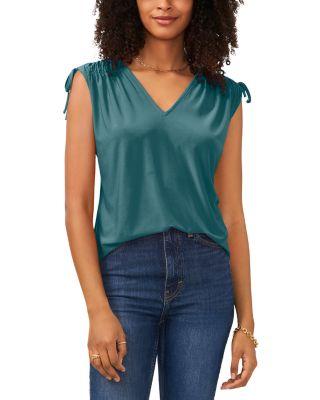 V Neck Shirred Shoulder Top by VINCE CAMUTO