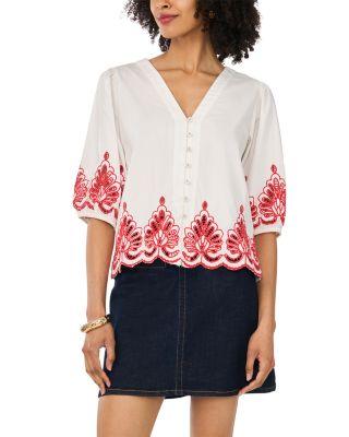 V Neck Top With Three Quarter Sleeve by VINCE CAMUTO