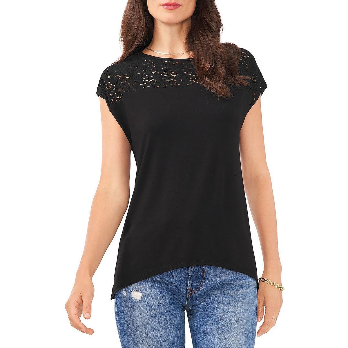 Vince Camuto Womens Lace Trim Round-Neck Pullover Top by VINCE CAMUTO