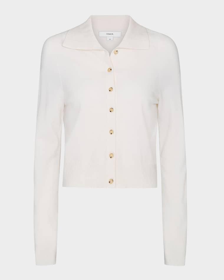 Cashmere-Wool Polo Cardigan by VINCE
