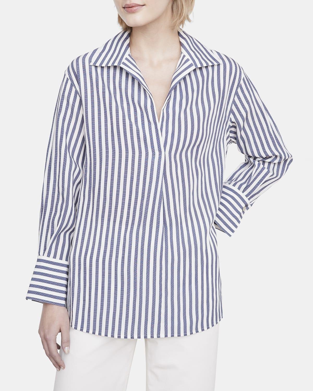 Coast Stripe Shaped-Collar Pullover Shirt by VINCE