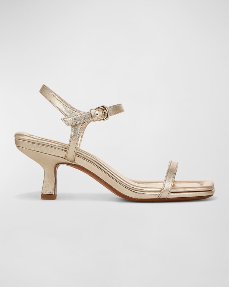 Coco Metallic Leather Kitten-Heel Sandals by VINCE