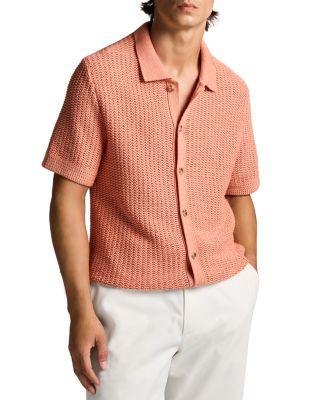 Crocheted Button Front Short Sleeve Shirt by VINCE