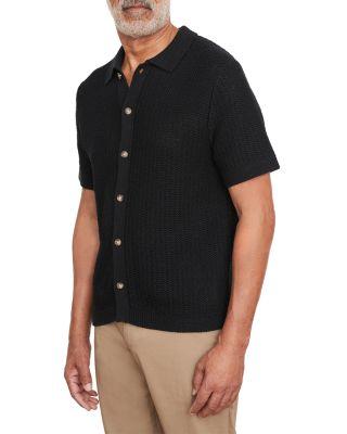 Crocheted Button Front Short Sleeve Shirt by VINCE