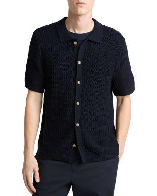 Crocheted Button Front Short Sleeve Shirt by VINCE