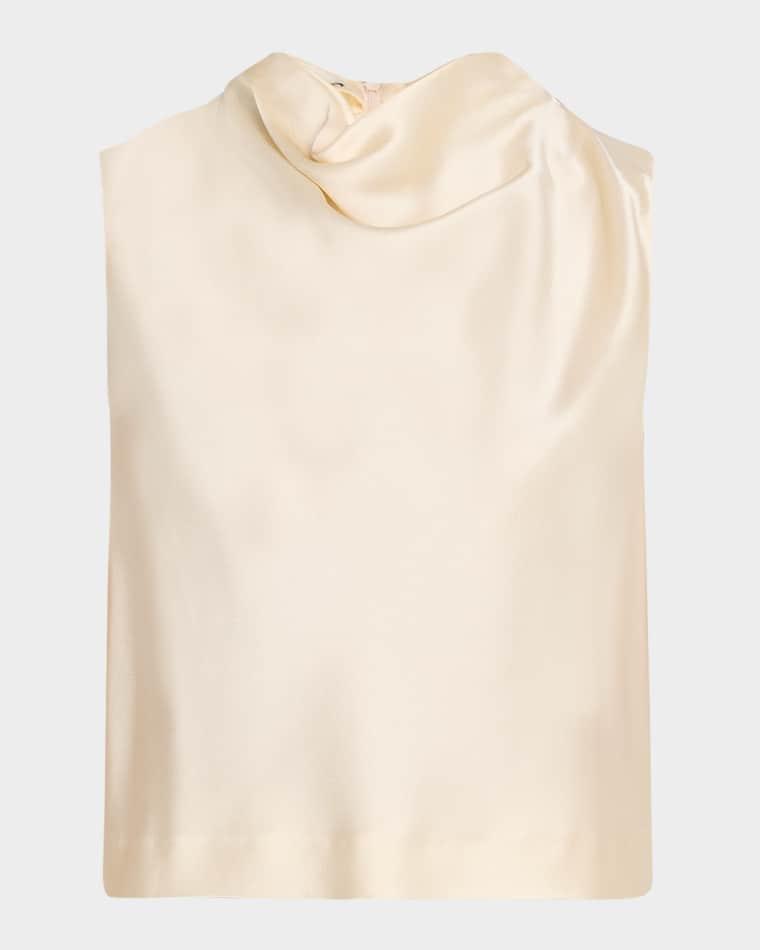 Cropped Satin Cowl-Neck Top by VINCE