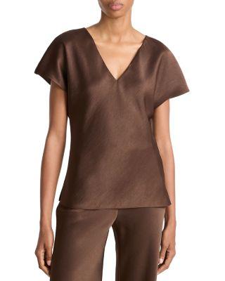 Essential Cap Sleeved V Neck Blouse by VINCE