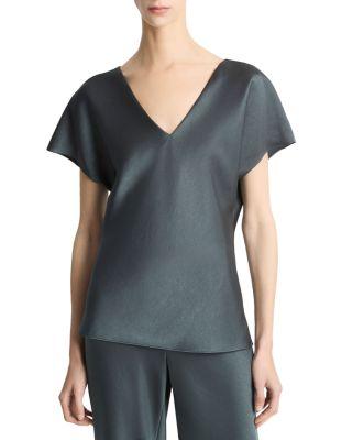 Essential Cap Sleeved V Neck Blouse by VINCE