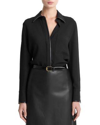 Faux Leather Trim Blouse by VINCE