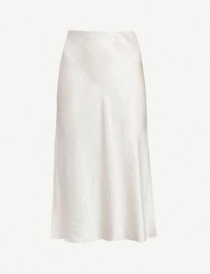 Flared high-rise crushed satin midi skirt by VINCE