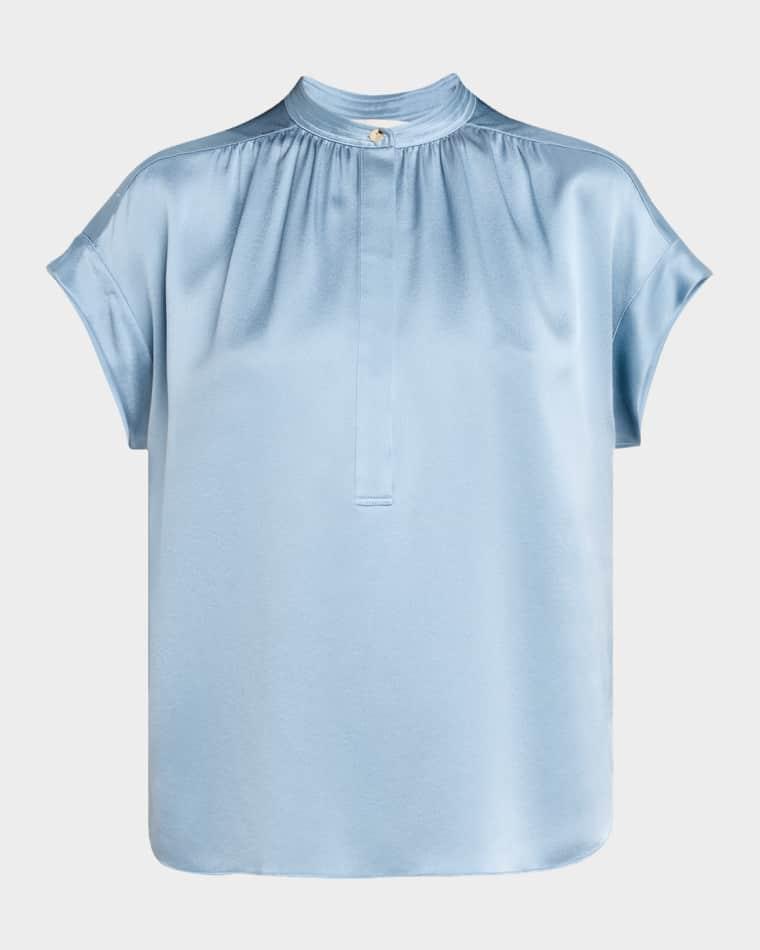 Gathered Cap-Sleeve Silk Top by VINCE