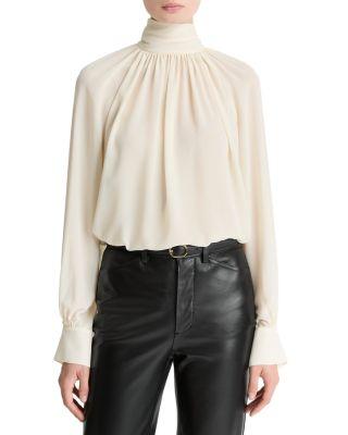 Gathered Mock Neck Blouse by VINCE