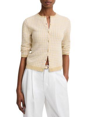 Gingham Three Quarter Sleeve Cardigan by VINCE