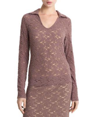 Lace Long Sleeve Polo Top by VINCE