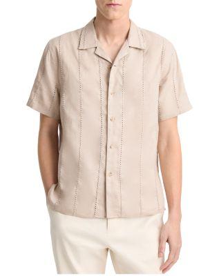 Linen Eyelet Stripe Short Sleeve Cabana Shirt by VINCE