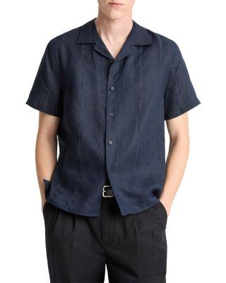 Linen Eyelet Stripe Short Sleeve Cabana Shirt by VINCE
