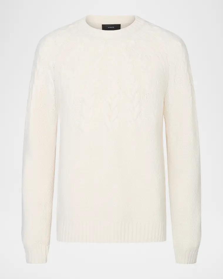 Men's Airspun Merino Wool Cable-Yoke Crewneck Sweater by VINCE