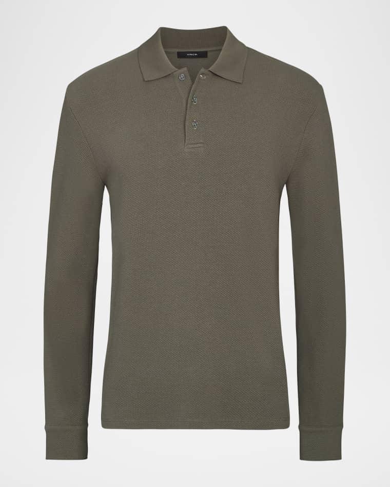Men's Cotton Basketweave Long-Sleeve Polo Shirt by VINCE