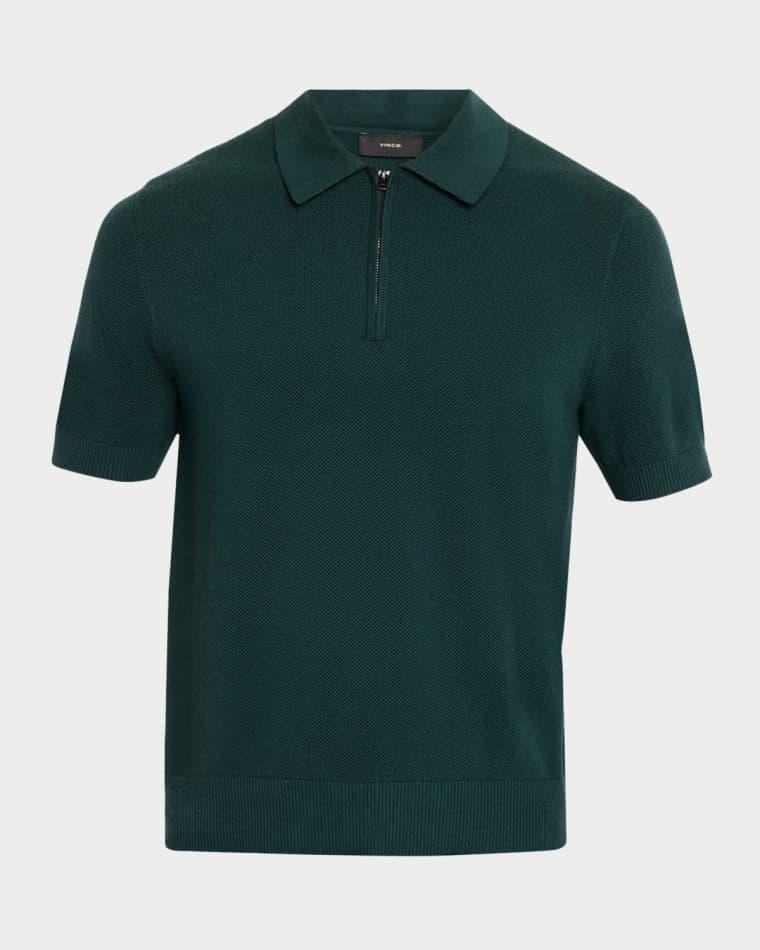 Men's Cotton and Cashmere Pique Half-Zip Polo Shirt by VINCE