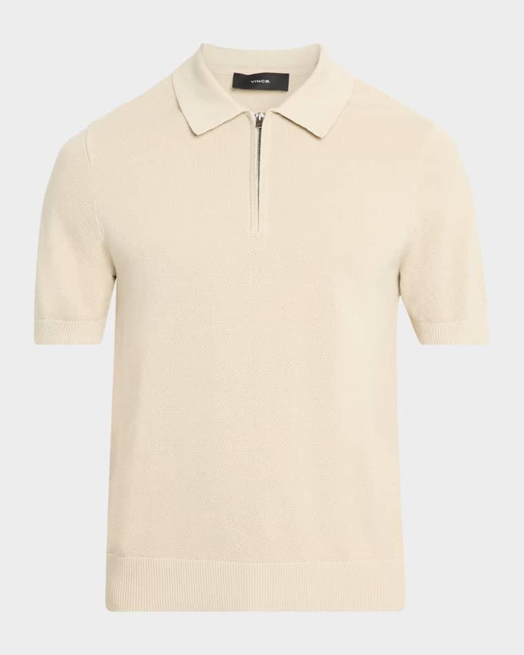 Men's Cotton and Cashmere Pique Half-Zip Polo Shirt by VINCE