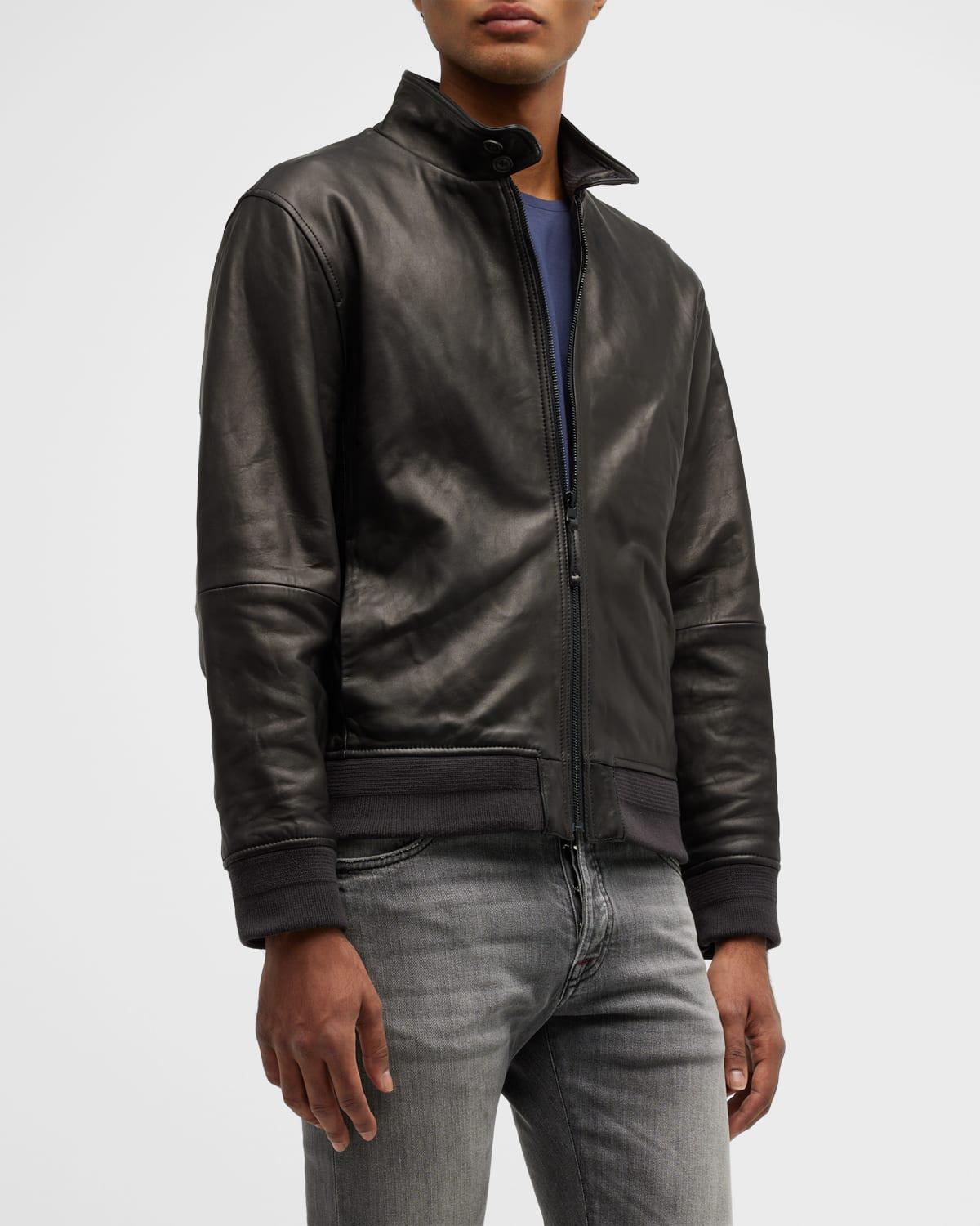 Men's Harrington Leather Bomber Jacket by VINCE