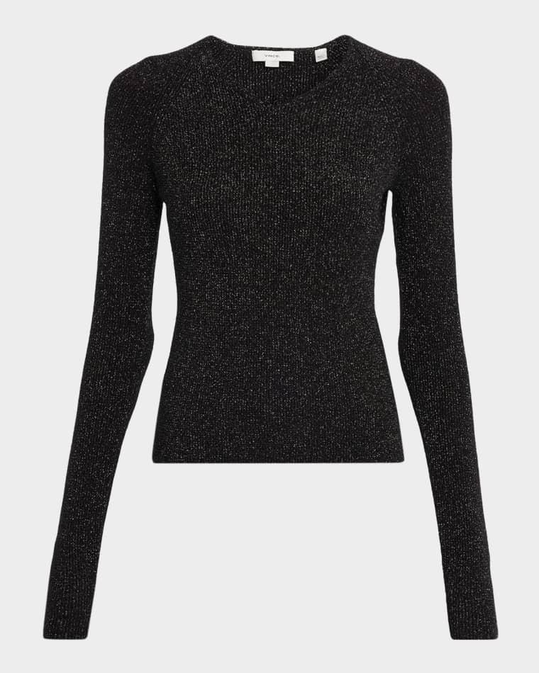 Metallic Ribbed V-Neck Sweater by VINCE
