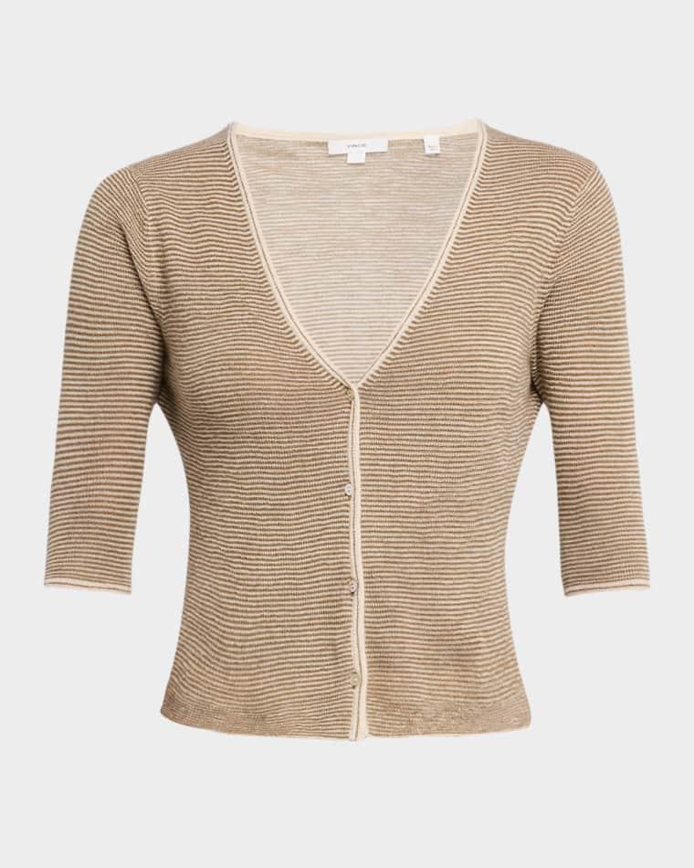 Micro-Stripe V-Neck Cardigan by VINCE