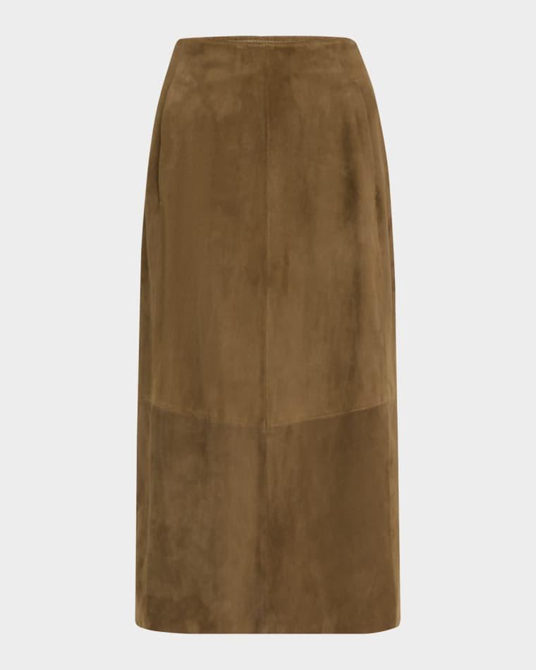 Mid-Rise Suede Midi Skirt by VINCE